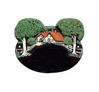 Keramikschild mit Haus, schwarzbraun