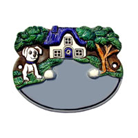 Keramiktürschild mit Hund und Landhaus