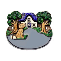 Keramikschild mit Landhaus und Katze