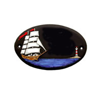 Türschild Segelschiff Keramik schwarzbraun
